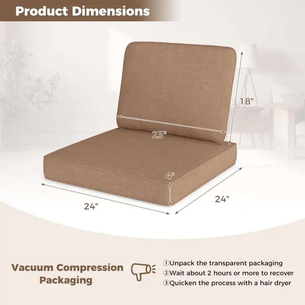 2-Pack Outdoor Patio Cushion Set with Removable Covers-Brown - Brown - Outdoor Furniture Accessories