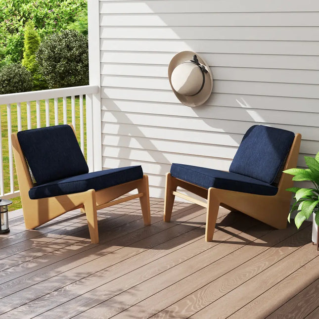 2-Pack Outdoor Patio Cushion Set with Removable Covers-Navy - Navy - Outdoor Furniture Accessories
