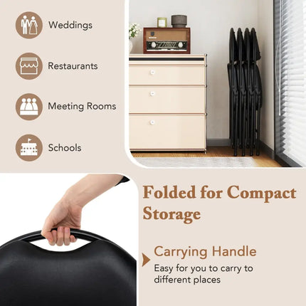 2 Pack Padded Folding Chairs with Metal Frame and Carry Handle-Black Costway