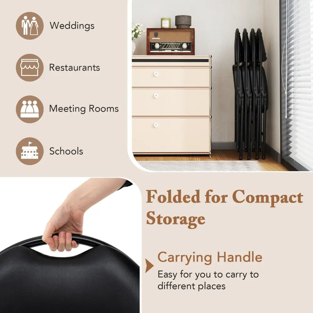 2 Pack Padded Folding Chairs with Metal Frame and Carry Handle-Black Costway