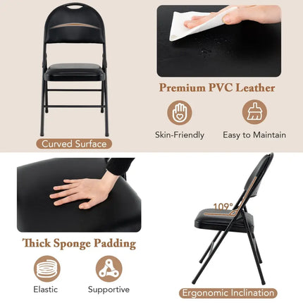 2 Pack Padded Folding Chairs with Metal Frame and Carry Handle-Black Costway