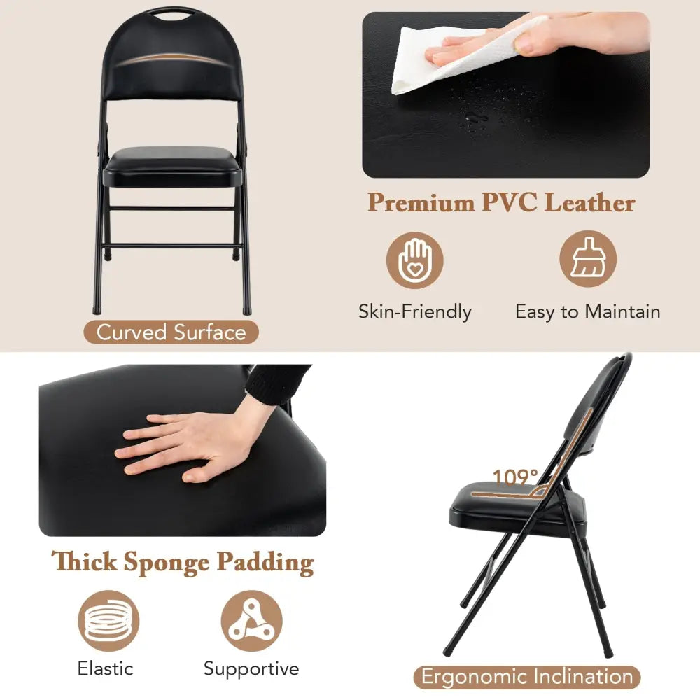 2 Pack Padded Folding Chairs with Metal Frame and Carry Handle-Black Costway