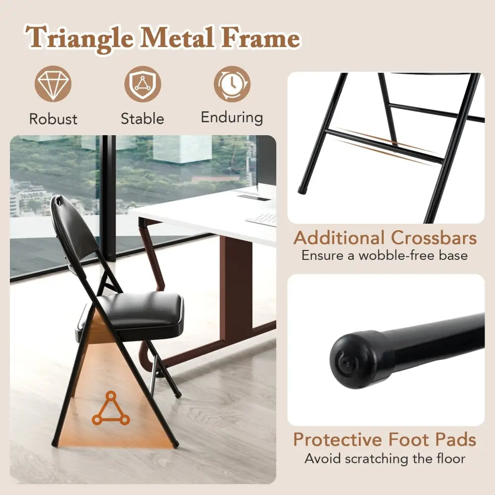2 Pack Padded Folding Chairs with Metal Frame and Carry Handle-Black Costway