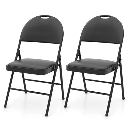 2 Pack Padded Folding Chairs with Metal Frame and Carry Handle-Black Costway