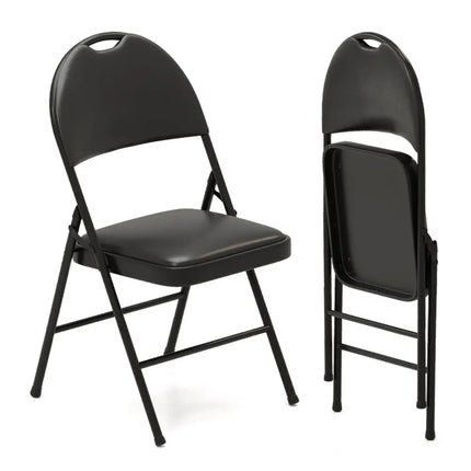 2 Pack Padded Folding Chairs with Metal Frame and Carry Handle-Black Costway