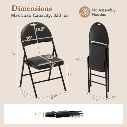 2 Pack Padded Folding Chairs with Metal Frame and Carry Handle-Black Costway