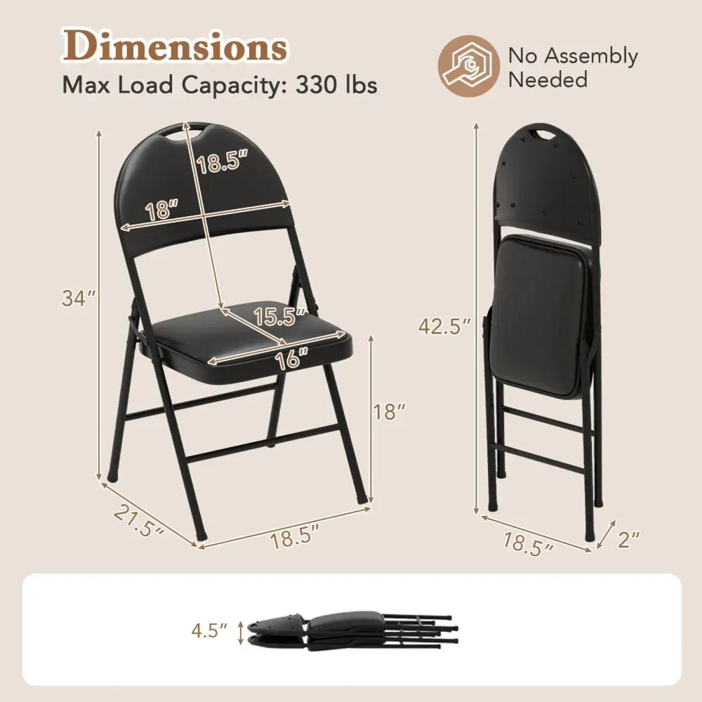 2 Pack Padded Folding Chairs with Metal Frame and Carry Handle-Black Costway