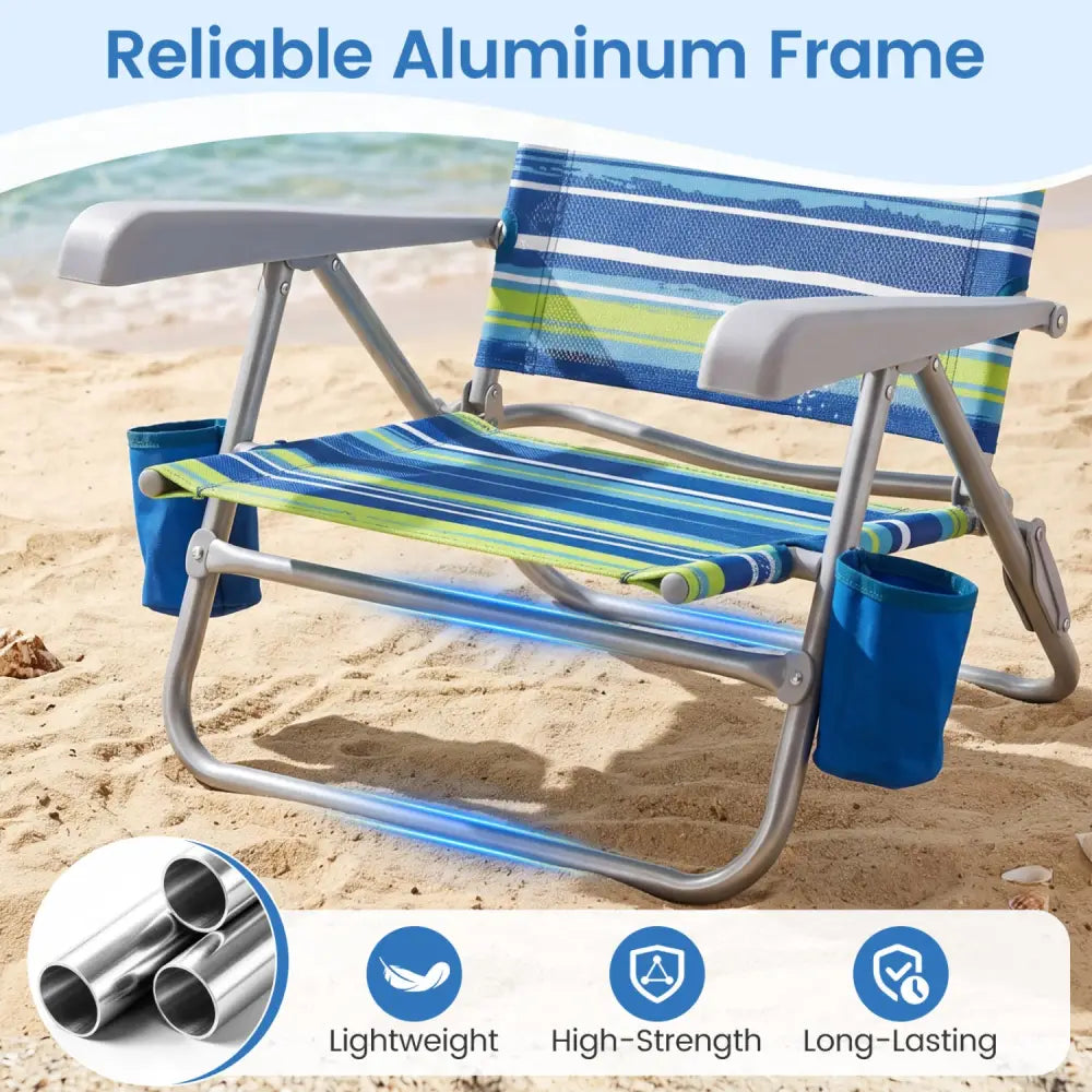 2 Pack Portable Folding Beach Chair with 7-Position Backrest-Blue - Blue - Beach & Lawn Chairs