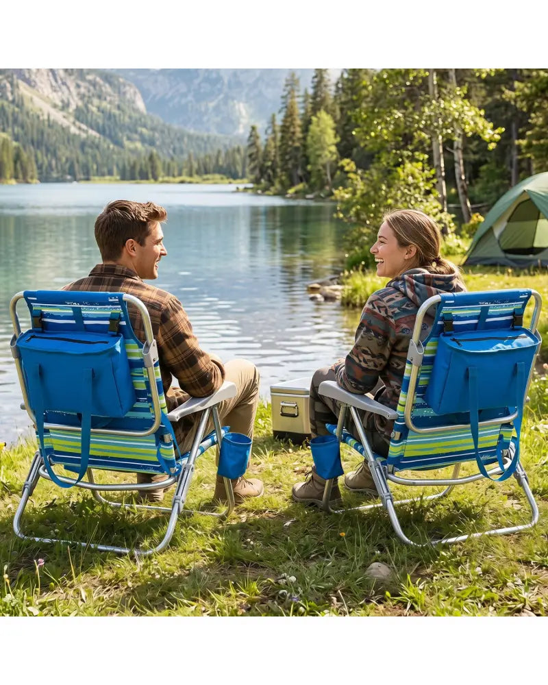 2 Pack Portable Folding Beach Chair with 7-Position Backrest-Blue - Blue - Beach & Lawn Chairs