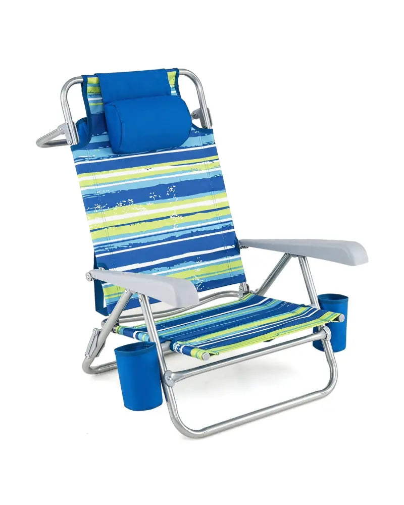 2 Pack Portable Folding Beach Chair with 7-Position Backrest-Blue - Blue - Beach & Lawn Chairs