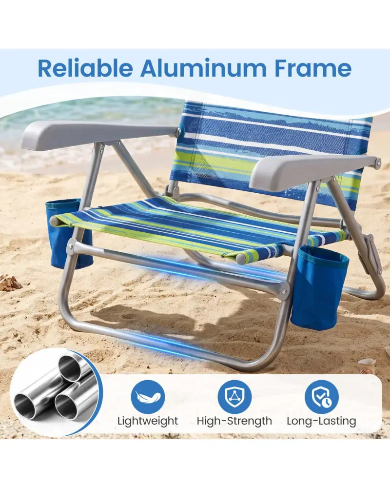 2 Pack Portable Folding Beach Chair with 7-Position Backrest-Blue - Blue - Beach & Lawn Chairs