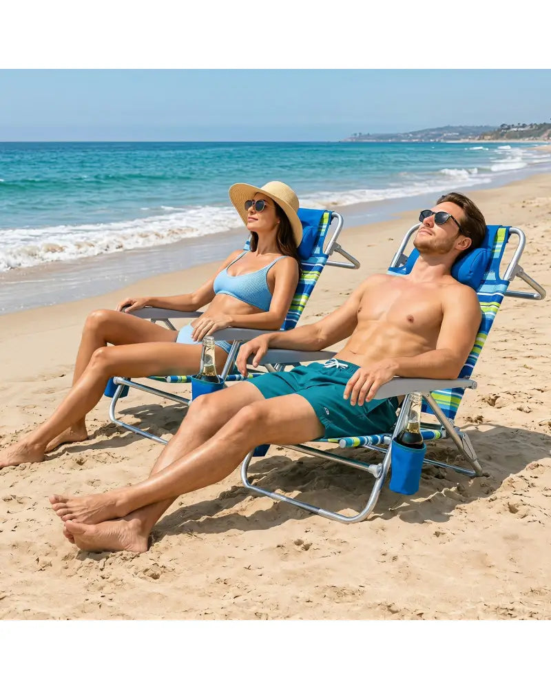 2 Pack Portable Folding Beach Chair with 7-Position Backrest-Blue - Blue - Beach & Lawn Chairs