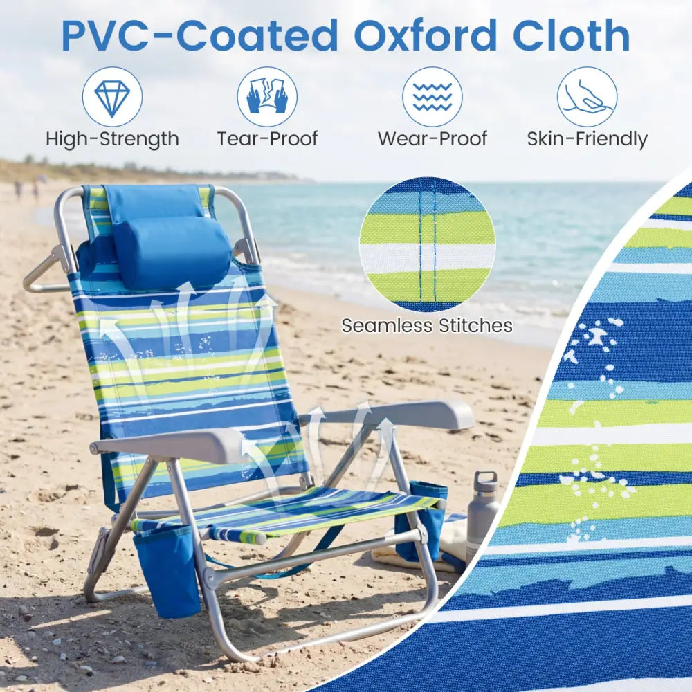 2 Pack Portable Folding Beach Chair with 7-Position Backrest-Blue - Blue - Beach & Lawn Chairs