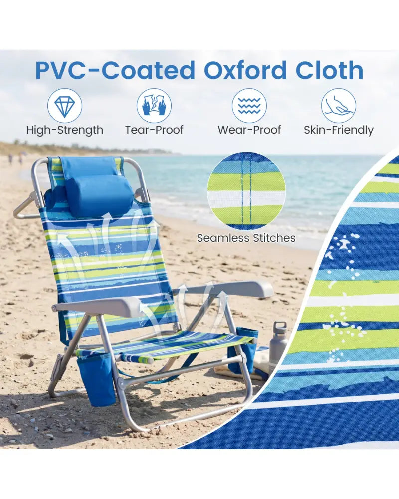 2 Pack Portable Folding Beach Chair with 7-Position Backrest-Blue - Blue - Beach & Lawn Chairs