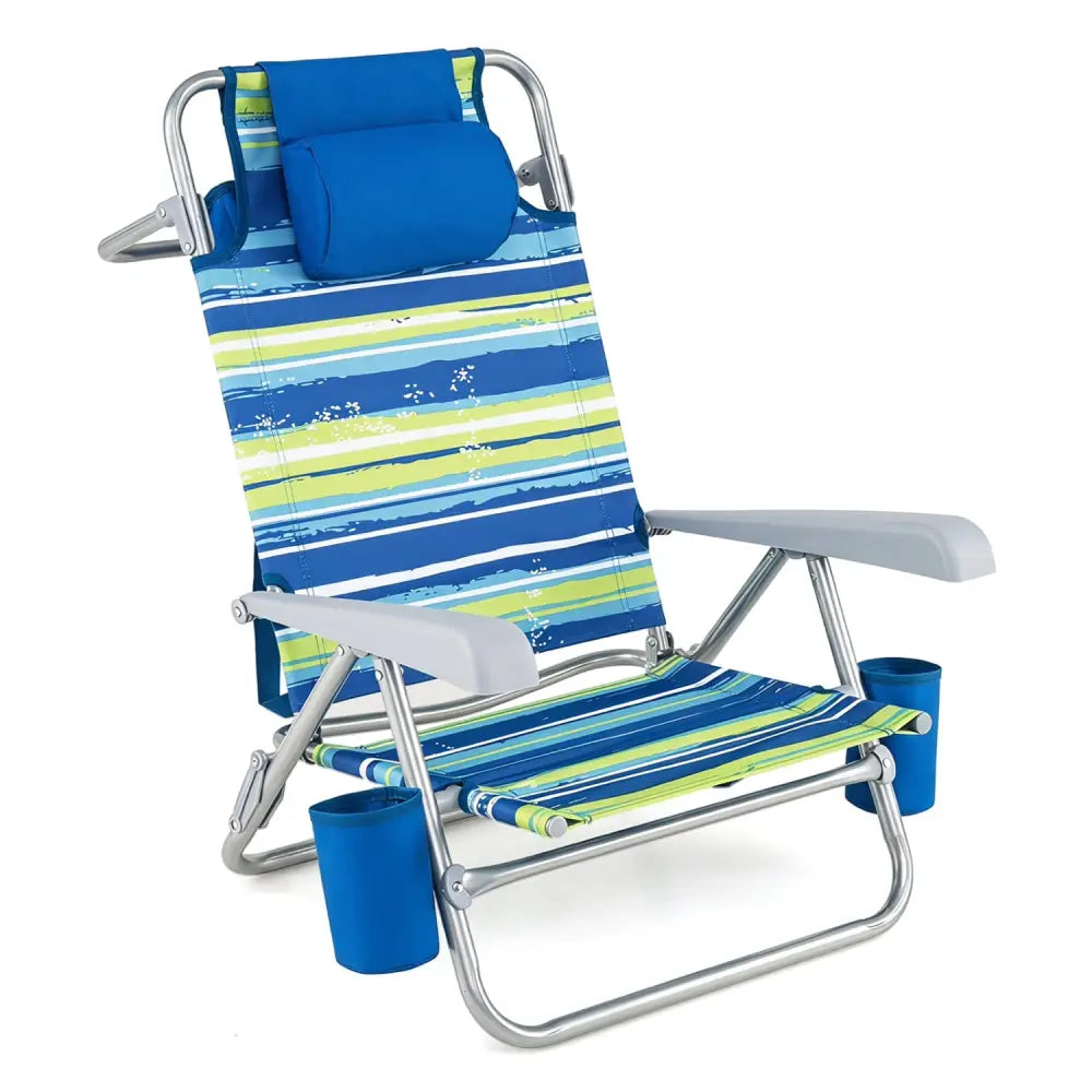 2 Pack Portable Folding Beach Chair with 7-Position Backrest-Blue - Blue - Beach & Lawn Chairs