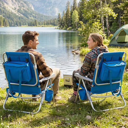 2 Pack Portable Folding Beach Chair with 7-Position Backrest-Navy - Navy - Beach & Lawn Chairs