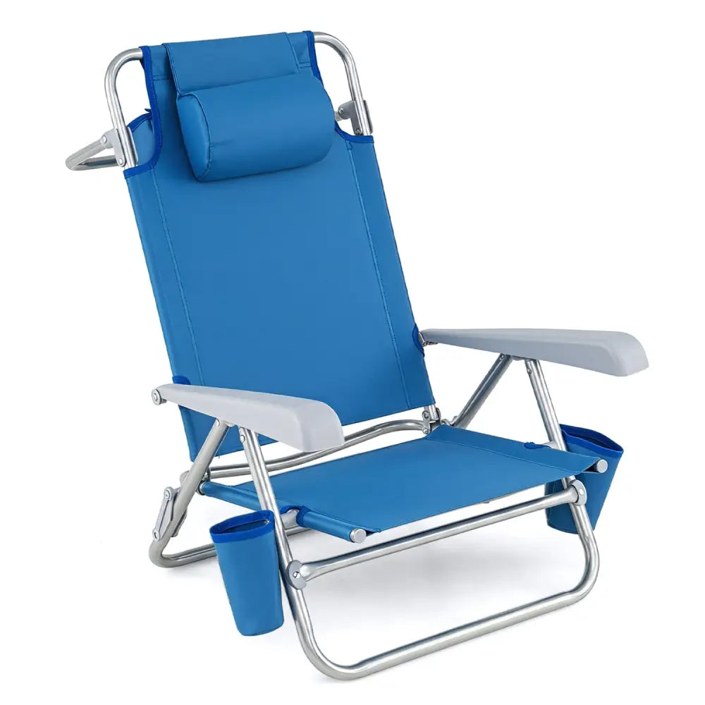 2 Pack Portable Folding Beach Chair with 7-Position Backrest-Navy - Navy - Beach & Lawn Chairs