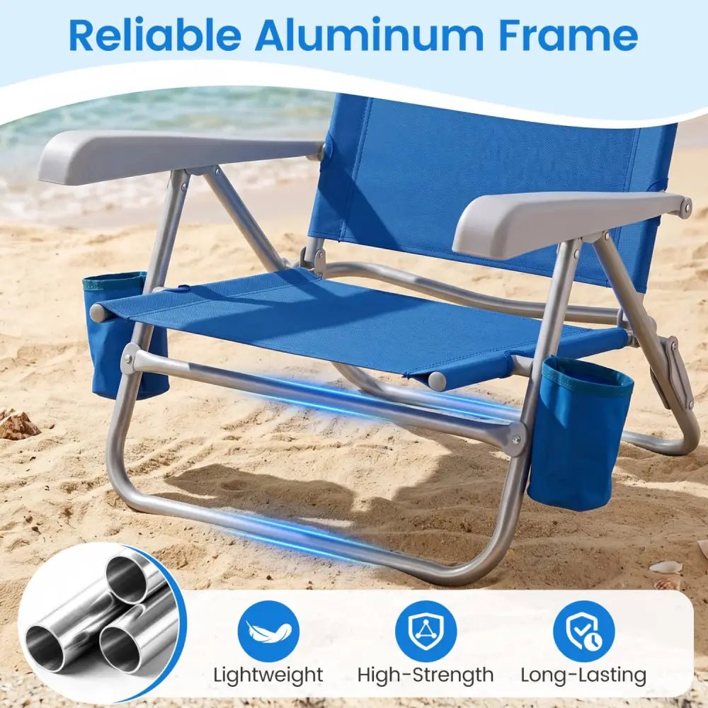 2 Pack Portable Folding Beach Chair with 7-Position Backrest-Navy - Navy - Beach & Lawn Chairs