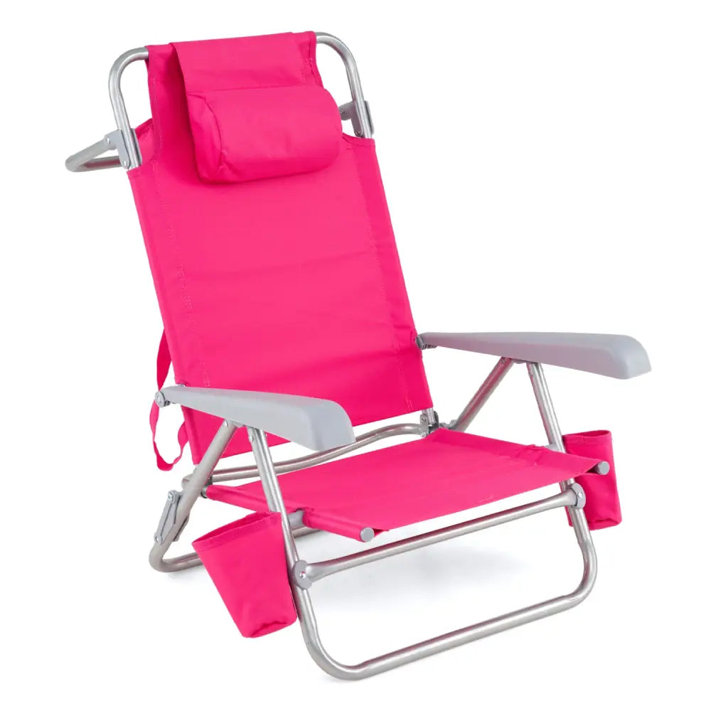 2 Pack Portable Folding Beach Chair with 7-Position Backrest-Pink - Pink - Beach & Lawn Chairs
