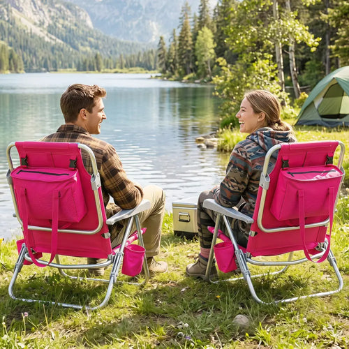 2 Pack Portable Folding Beach Chair with 7-Position Backrest-Pink - Pink - Beach & Lawn Chairs