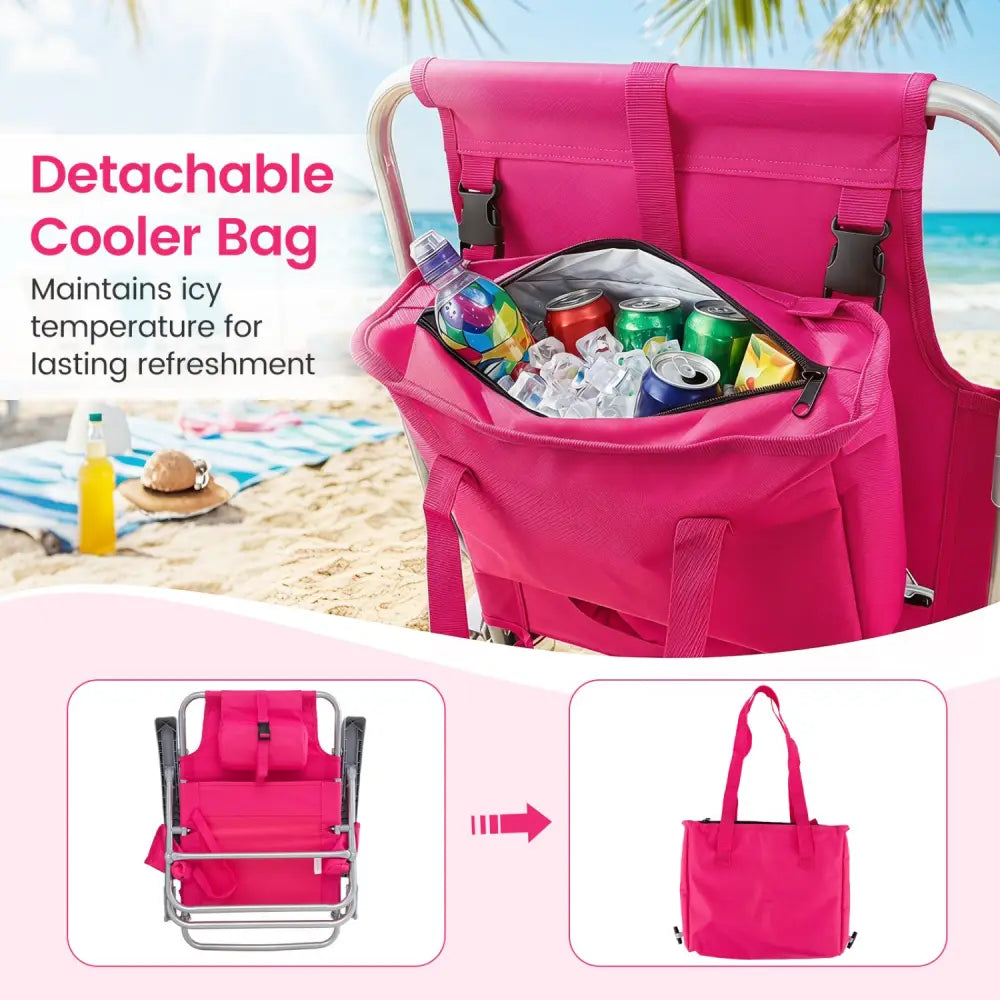 2 Pack Portable Folding Beach Chair with 7-Position Backrest-Pink - Pink - Beach & Lawn Chairs