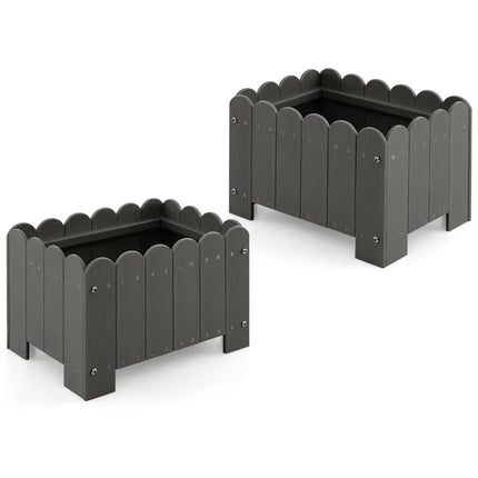 2 Pack Rectangular Planter Box with Drainage Gaps for Front Porch Garden Balcony-Gray - Gray - Raised Garden Beds