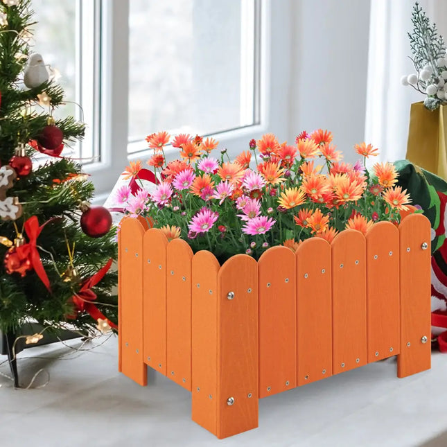 2 Pack Rectangular Planter Box with Drainage Gaps for Front Porch Garden Balcony-Orange - Orange - Raised Garden Beds
