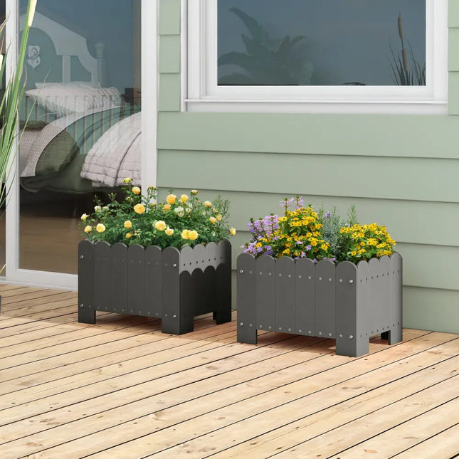 2 Pack Rectangular Planter Box with Drainage Gaps for Front Porch Garden Balcony-Gray - Gray - Raised Garden Beds