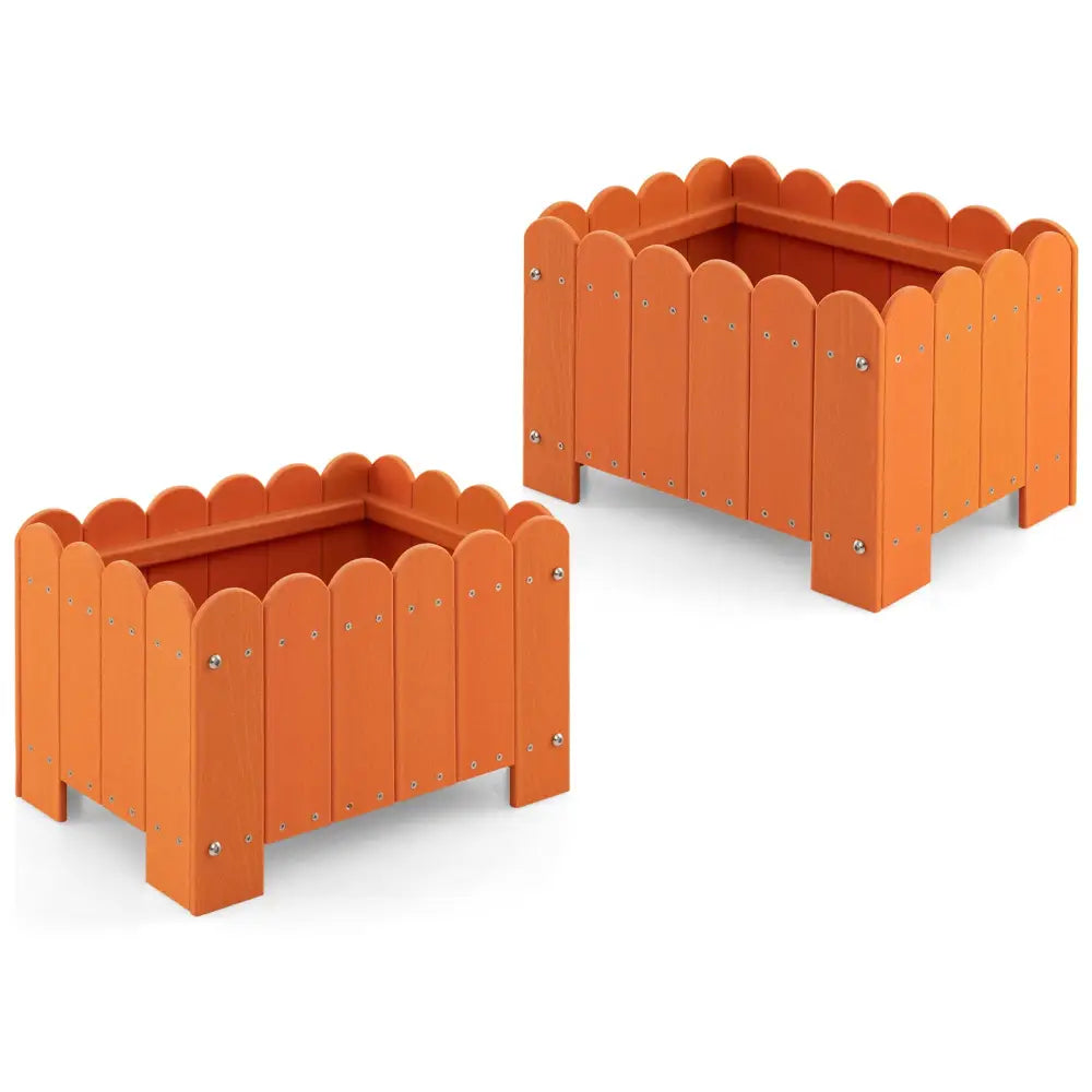 2 Pack Rectangular Planter Box with Drainage Gaps for Front Porch Garden Balcony-Orange - Orange - Raised Garden Beds