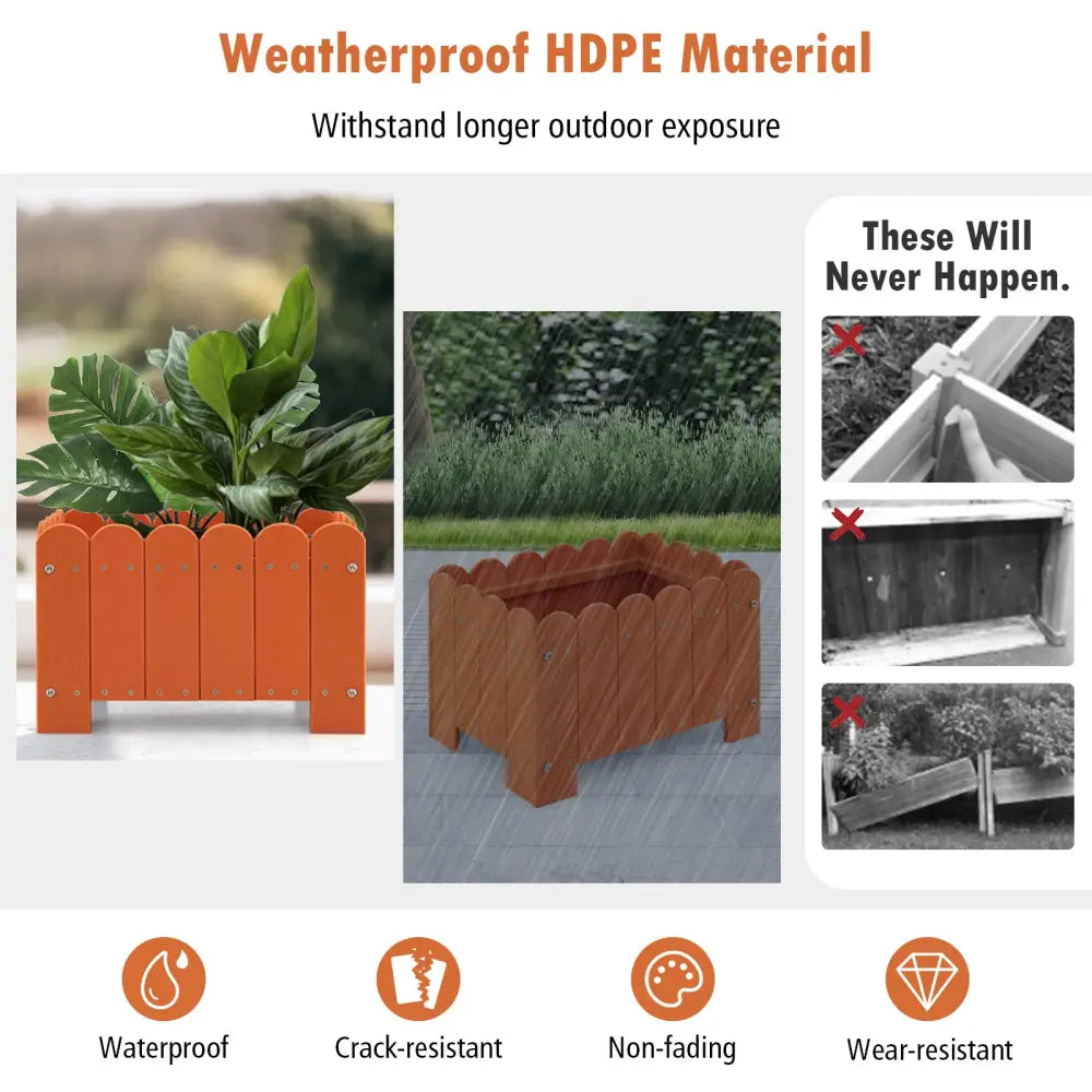 2 Pack Rectangular Planter Box with Drainage Gaps for Front Porch Garden Balcony-Orange - Orange - Raised Garden Beds