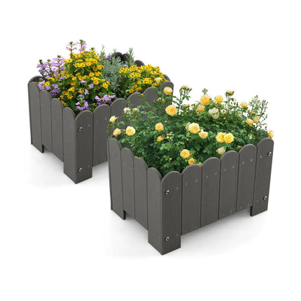 2 Pack Rectangular Planter Box with Drainage Gaps for Front Porch Garden Balcony-Gray - Gray - Raised Garden Beds