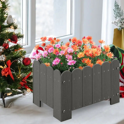 2 Pack Rectangular Planter Box with Drainage Gaps for Front Porch Garden Balcony-Gray - Gray - Raised Garden Beds