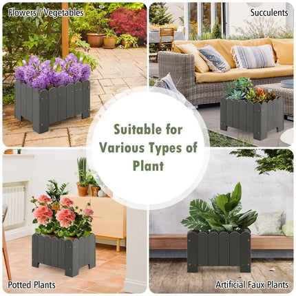 2 Pack Rectangular Planter Box with Drainage Gaps for Front Porch Garden Balcony-Gray - Gray - Raised Garden Beds