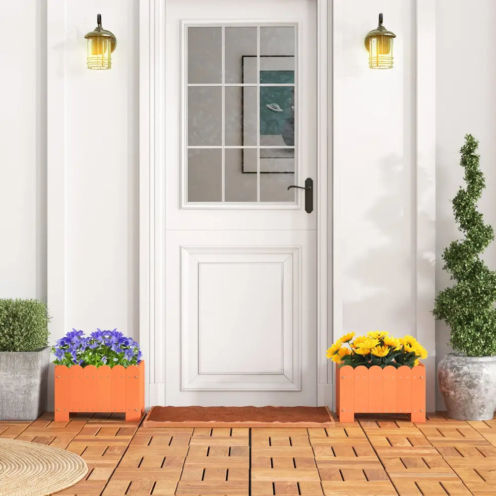 2 Pack Rectangular Planter Box with Drainage Gaps for Front Porch Garden Balcony-Orange - Orange - Raised Garden Beds