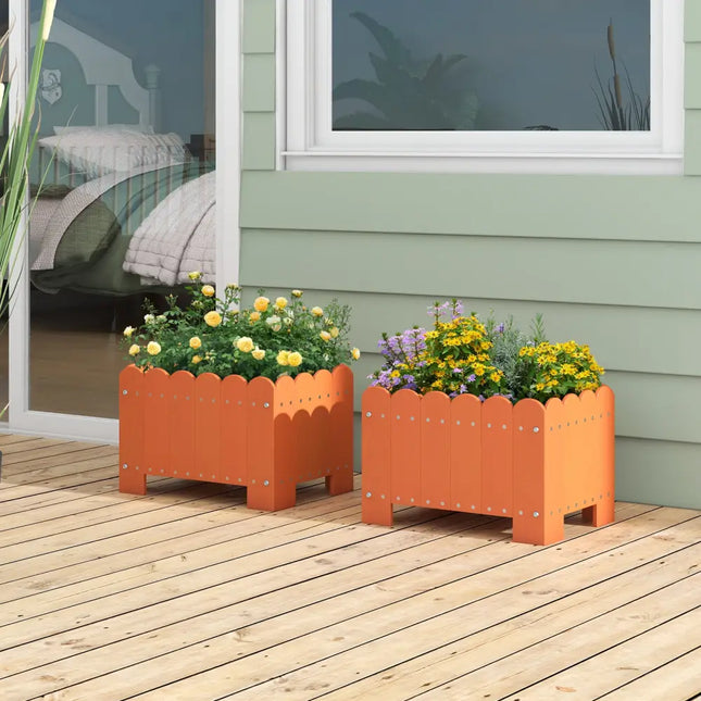 2 Pack Rectangular Planter Box with Drainage Gaps for Front Porch Garden Balcony-Orange - Orange - Raised Garden Beds