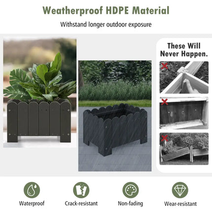 2 Pack Rectangular Planter Box with Drainage Gaps for Front Porch Garden Balcony-Gray - Gray - Raised Garden Beds