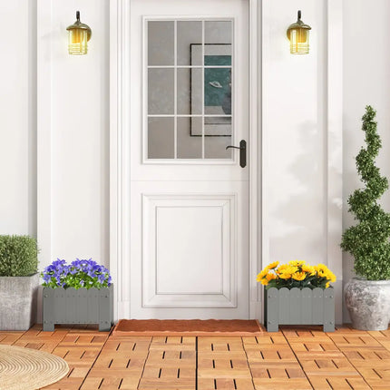2 Pack Rectangular Planter Box with Drainage Gaps for Front Porch Garden Balcony-Gray - Gray - Raised Garden Beds