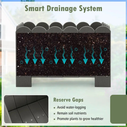 2 Pack Rectangular Planter Box with Drainage Gaps for Front Porch Garden Balcony-Gray - Gray - Raised Garden Beds