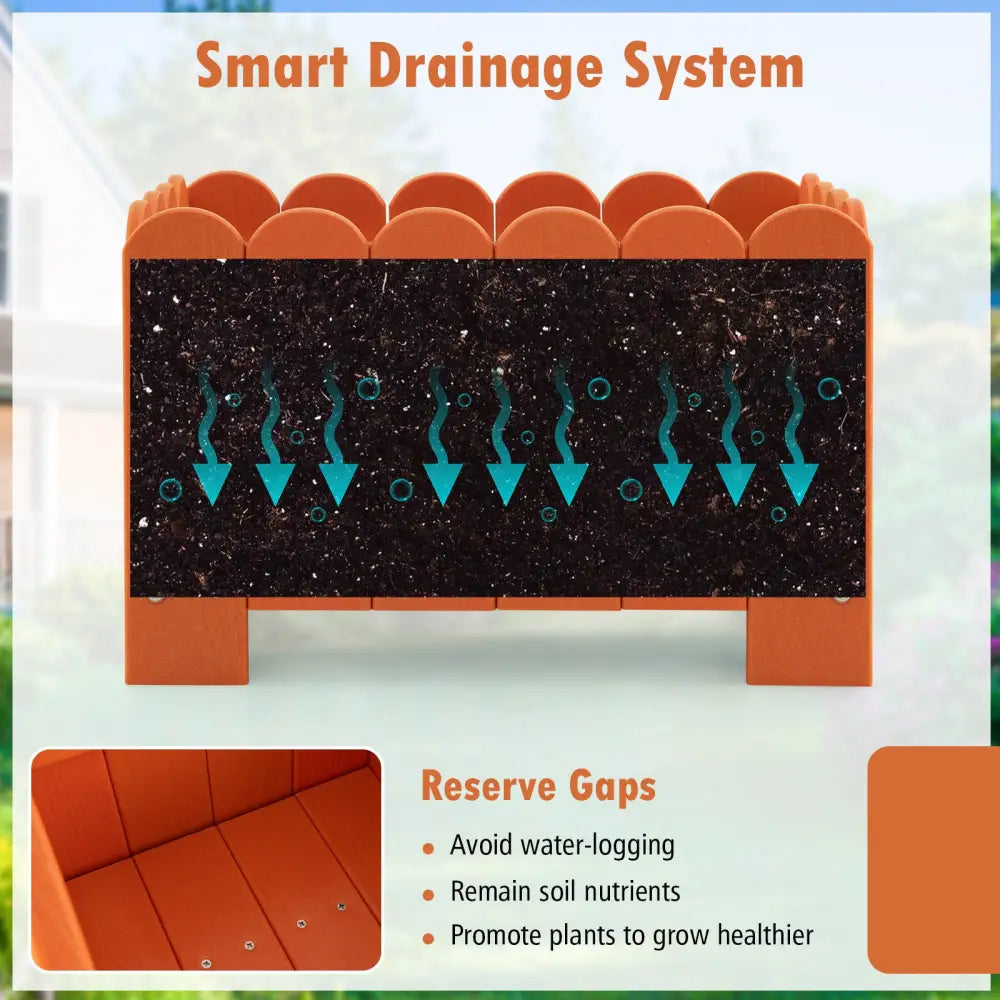 2 Pack Rectangular Planter Box with Drainage Gaps for Front Porch Garden Balcony-Orange - Orange - Raised Garden Beds