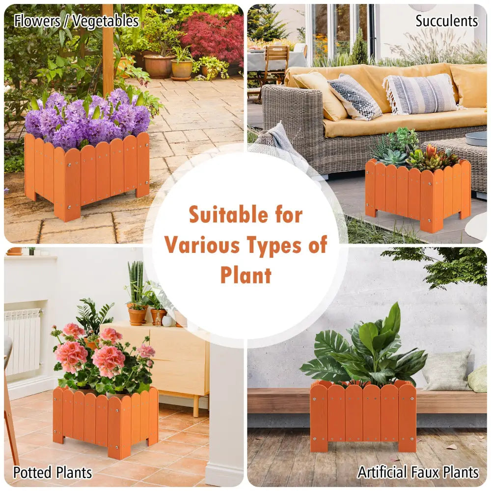 2 Pack Rectangular Planter Box with Drainage Gaps for Front Porch Garden Balcony-Orange - Orange - Raised Garden Beds