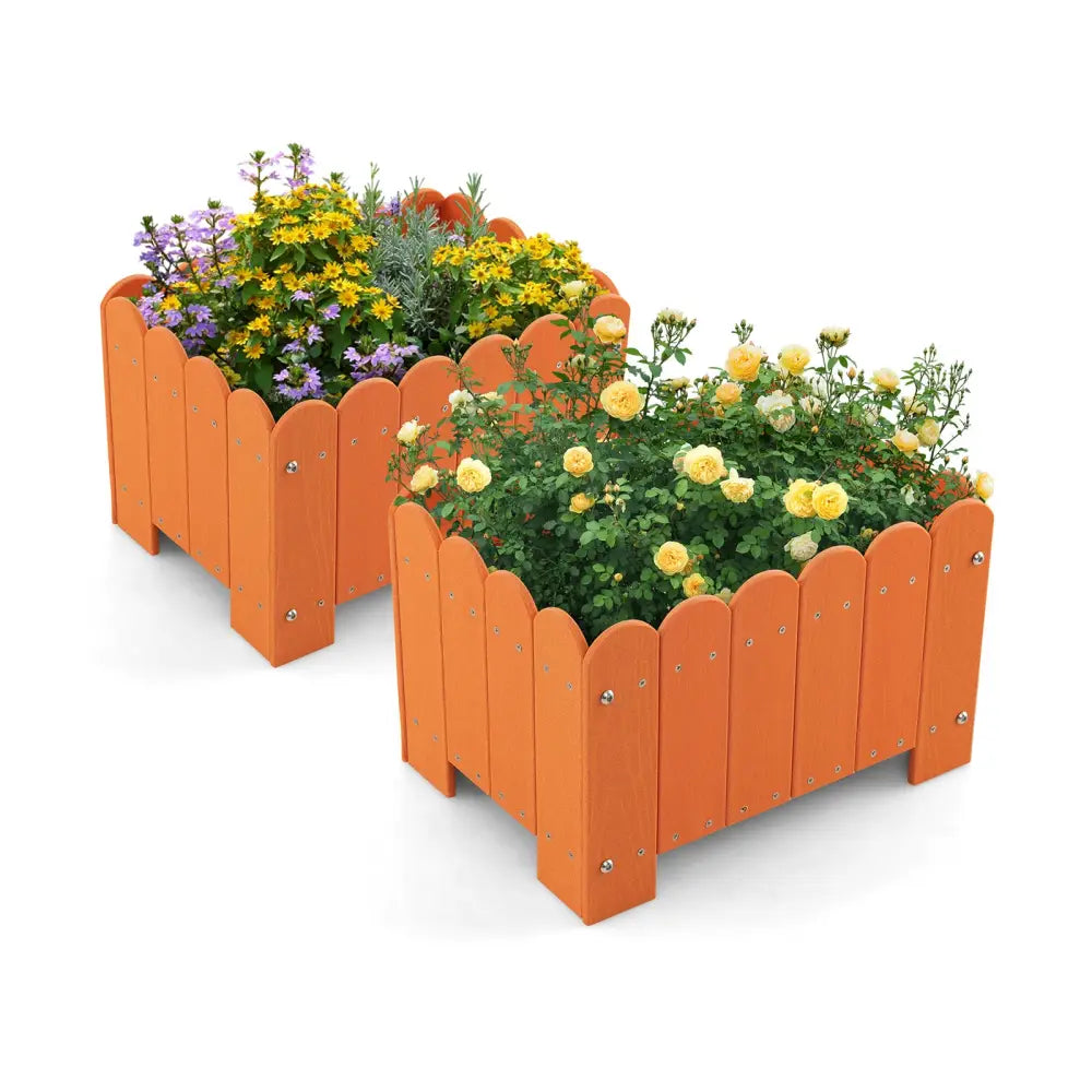 2 Pack Rectangular Planter Box with Drainage Gaps for Front Porch Garden Balcony-Orange - Orange - Raised Garden Beds