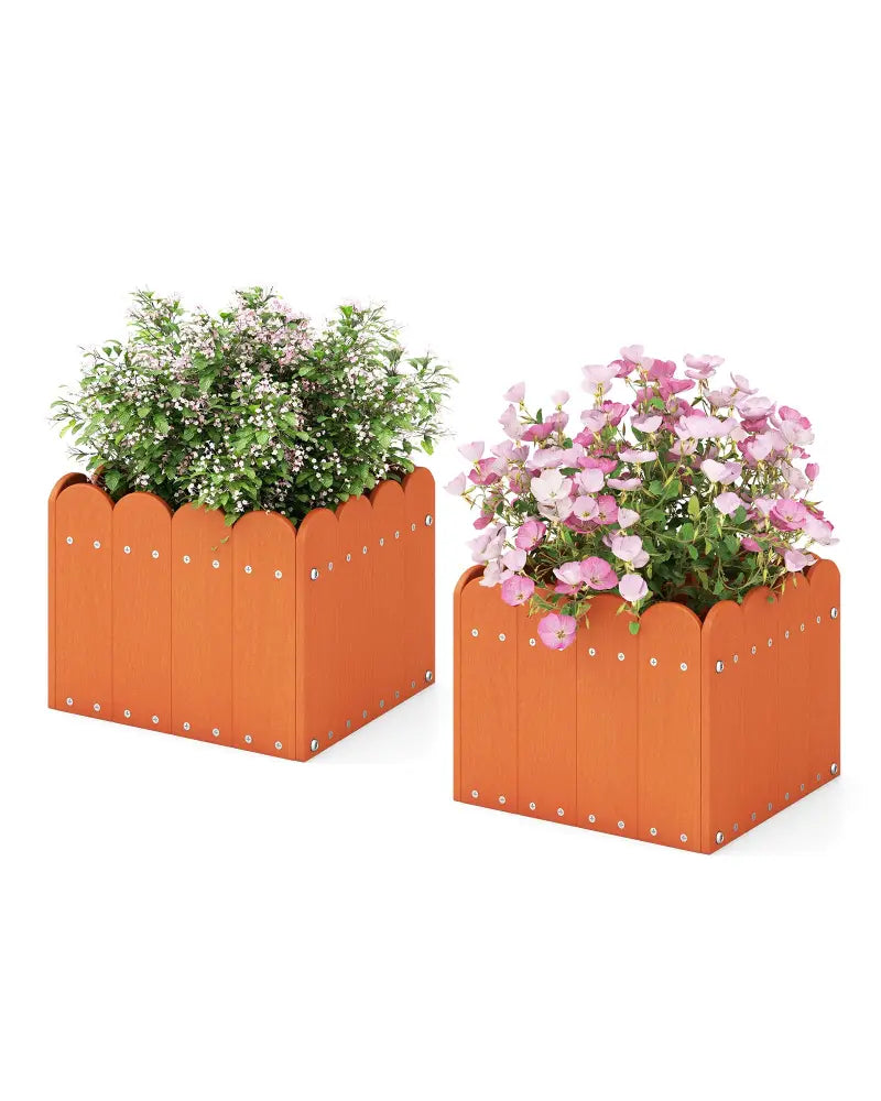 2 Pack Square Planter Box with Drainage Gaps for for Front Porch Garden Balcony-Orange - Orange - Raised Garden Beds