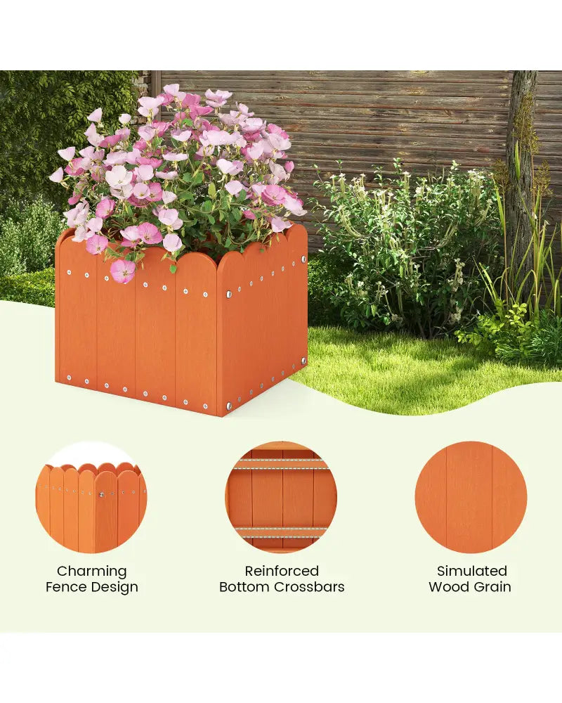 2 Pack Square Planter Box with Drainage Gaps for for Front Porch Garden Balcony-Orange - Orange - Raised Garden Beds
