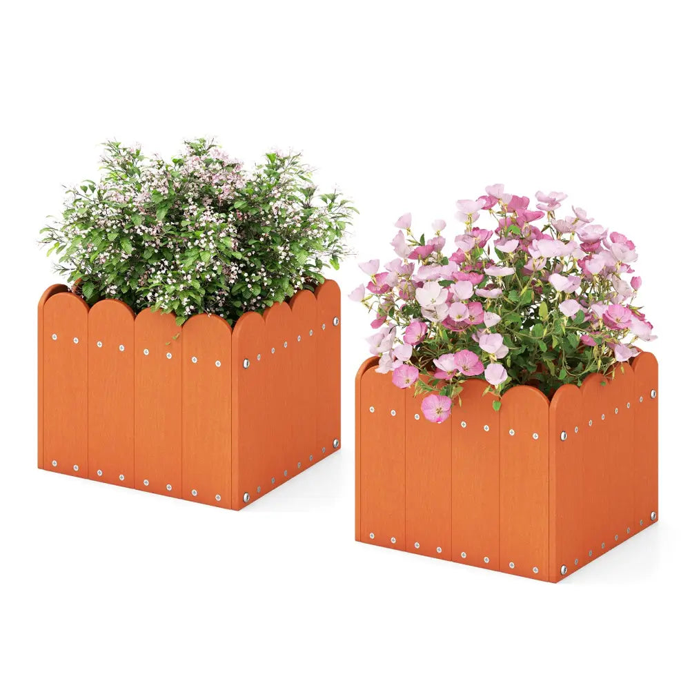 2 Pack Square Planter Box with Drainage Gaps for for Front Porch Garden Balcony-Orange - Orange - Raised Garden Beds