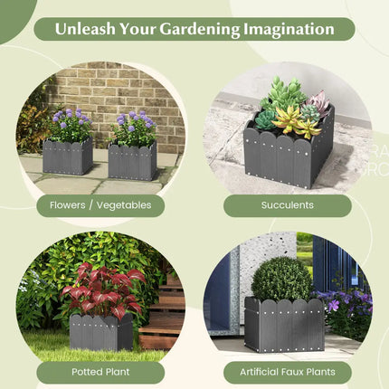 2 Pack Square Planter Box with Drainage Gaps for for Front Porch Garden Balcony-Gray - Gray - Raised Garden Beds