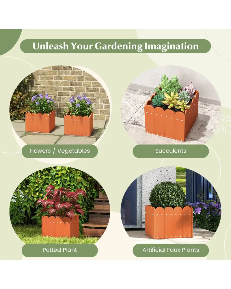 2 Pack Square Planter Box with Drainage Gaps for for Front Porch Garden Balcony-Orange - Orange - Raised Garden Beds
