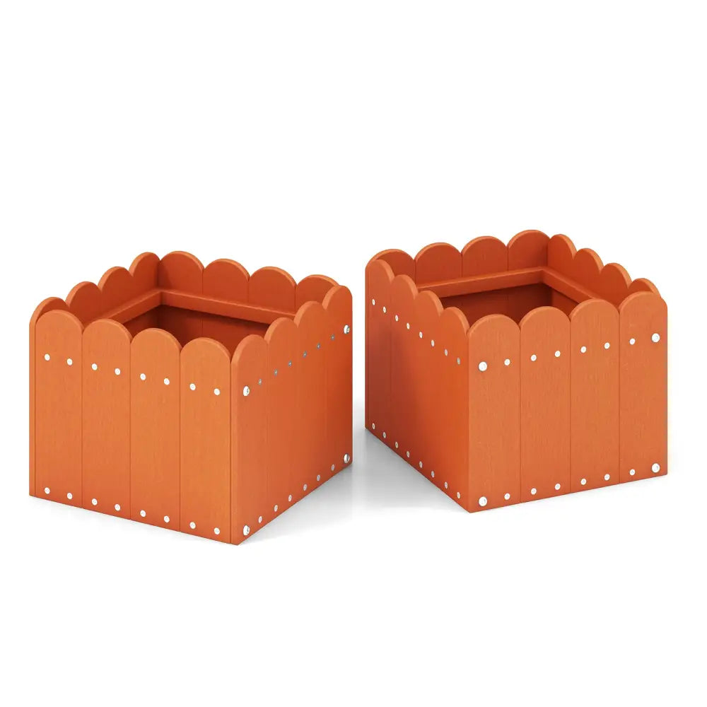 2 Pack Square Planter Box with Drainage Gaps for for Front Porch Garden Balcony-Orange - Orange - Raised Garden Beds