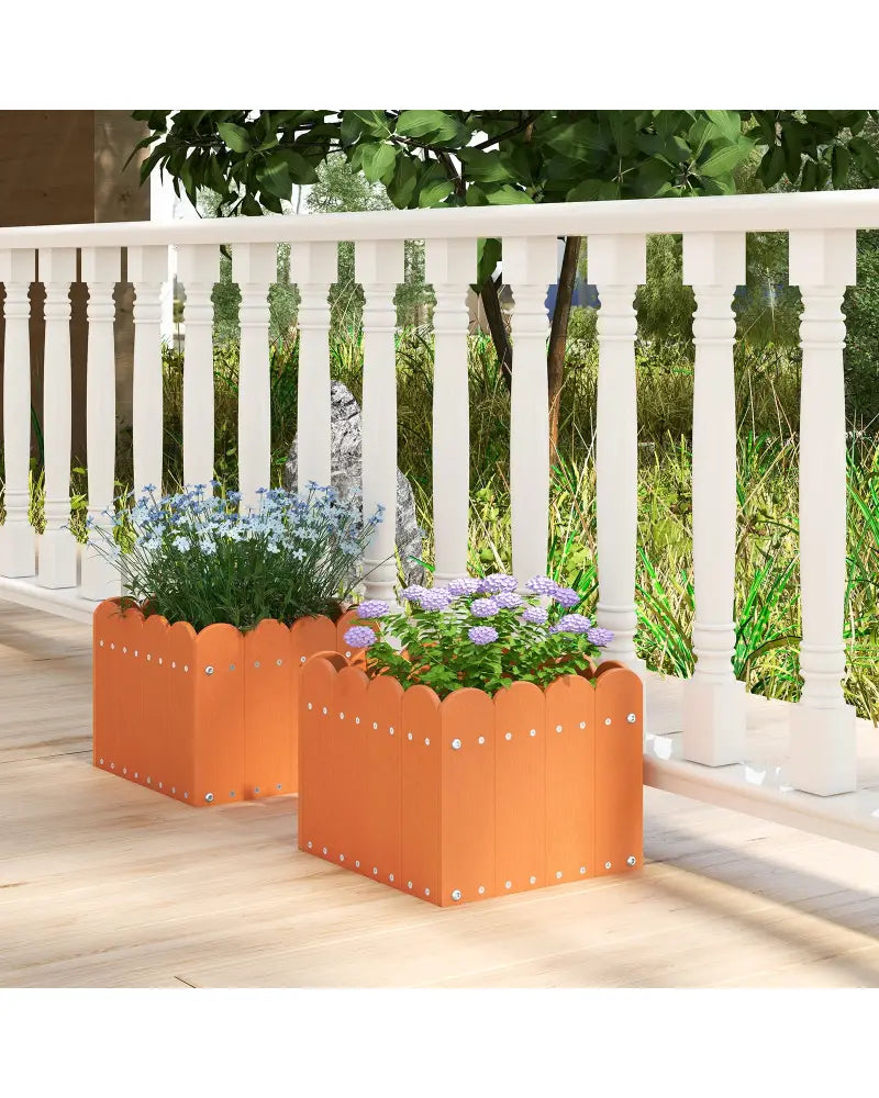 2 Pack Square Planter Box with Drainage Gaps for for Front Porch Garden Balcony-Orange - Orange - Raised Garden Beds