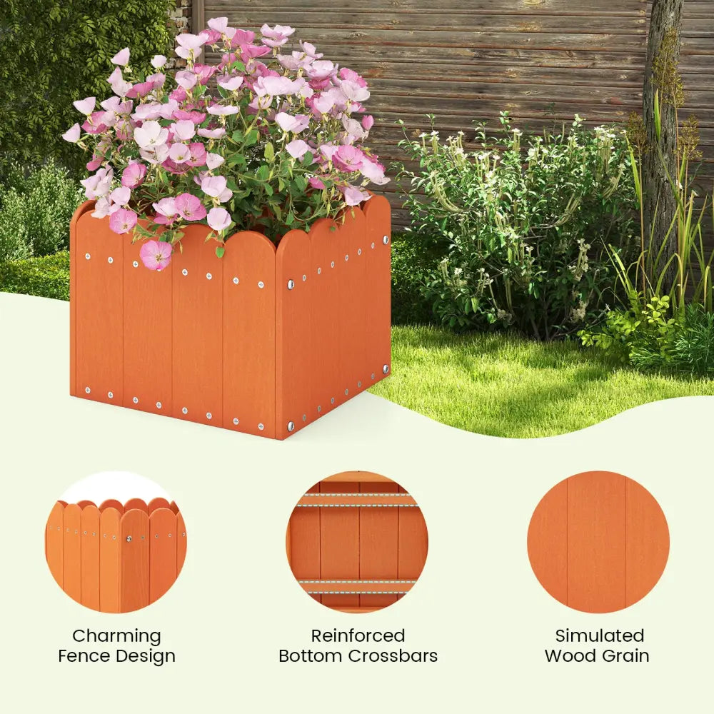 2 Pack Square Planter Box with Drainage Gaps for for Front Porch Garden Balcony-Orange - Orange - Raised Garden Beds