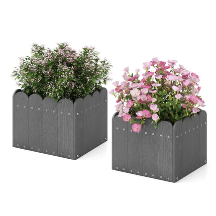 2 Pack Square Planter Box with Drainage Gaps for for Front Porch Garden Balcony-Gray - Gray - Raised Garden Beds